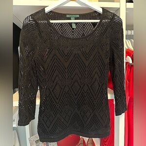 Ralph Lauren Linen/Cotton Lace Crochet Overlay Sweater with Black Satin Tank